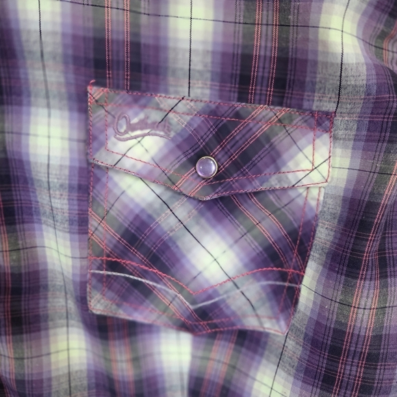 Outback Trading Co. Purple Button Down Plaid Shirt Size 1X - Picture 3 of 6